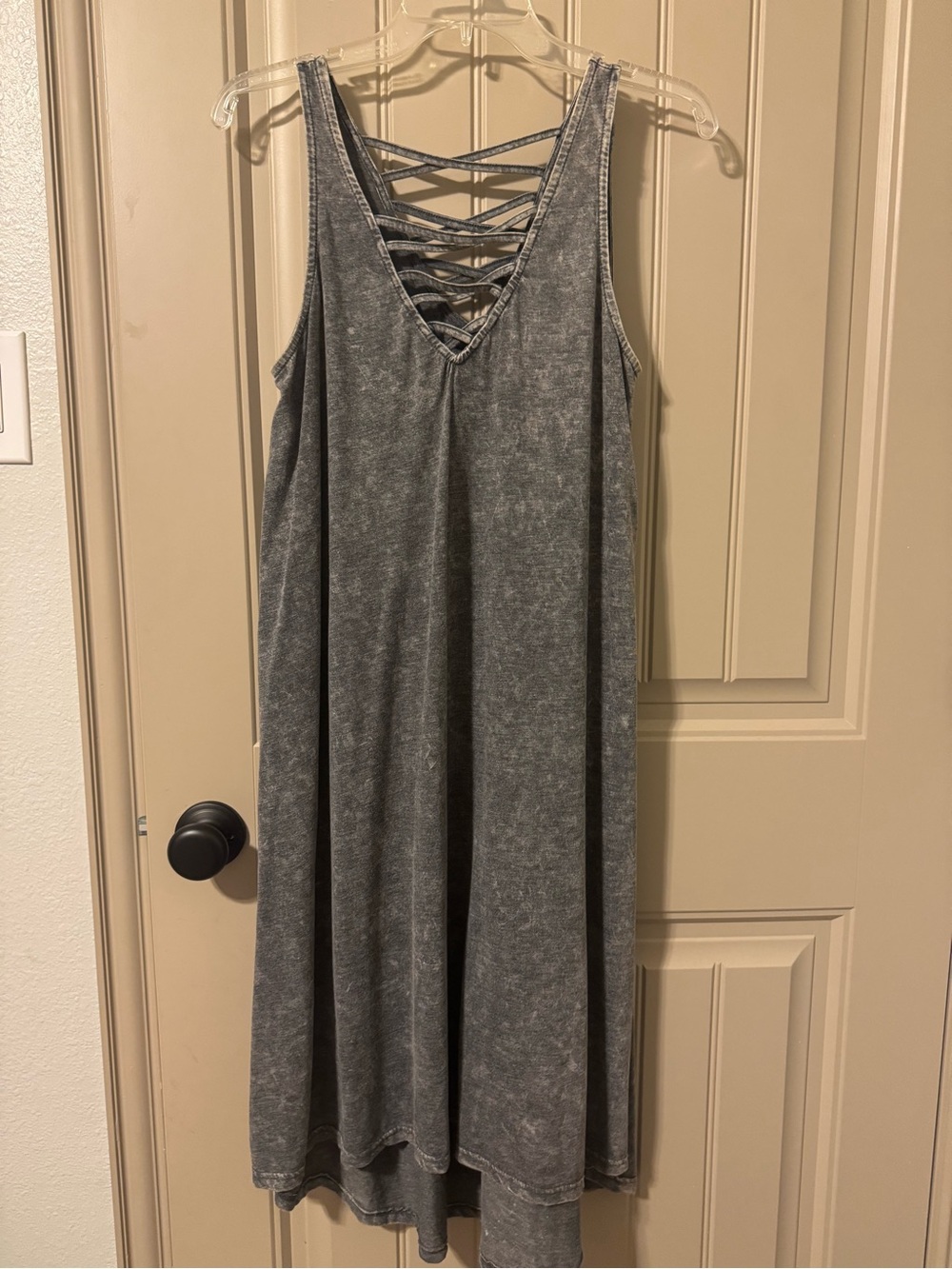 Hayden Washed Charcoal Gray Crisscross V-Neck Midi Dress